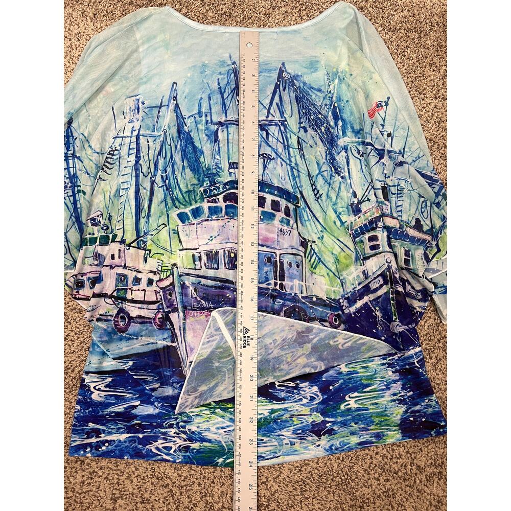 Leoma Lovegrove Womens S Nautical Coastal Artsy Resortwear‎ Rhinestone Blouse - Picture 11 of 11